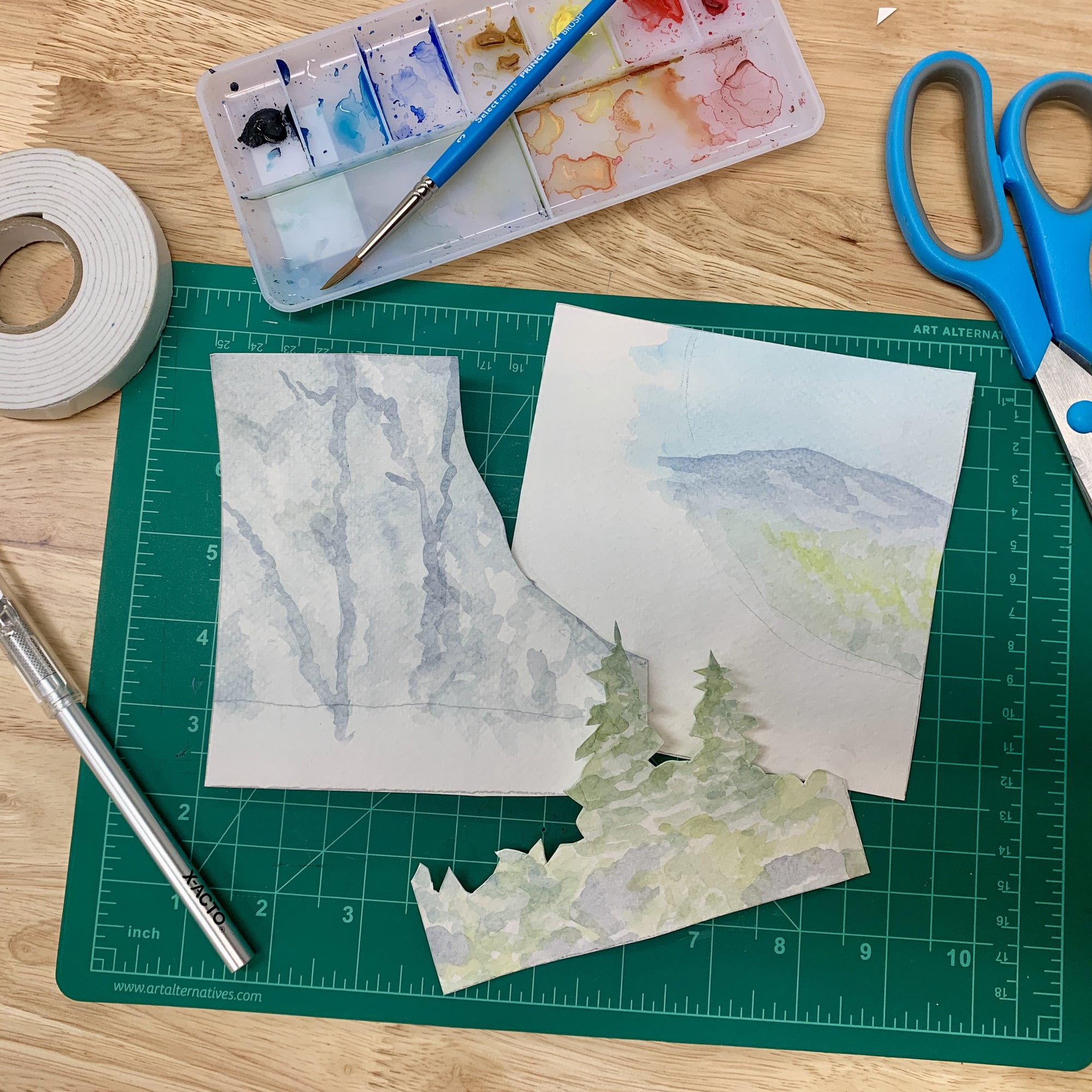 Layered Watercolor Landscapes
